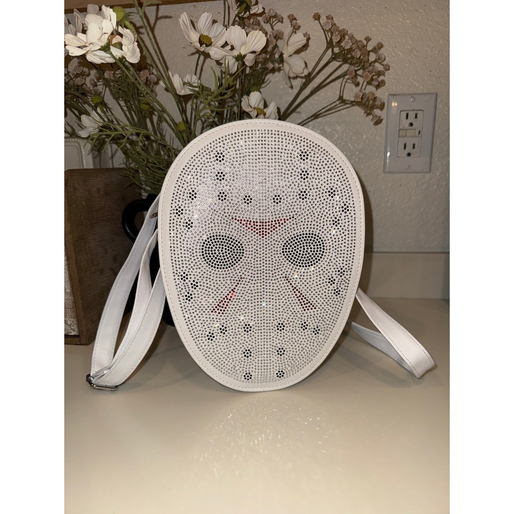 Bioworld Friday the 13th Jason Voorhees Mask Rhinestone Crossbody Bag White